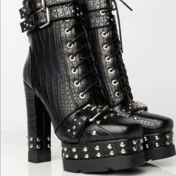 Azalea Wang Black Croc Studded Bootie - Picture 12 of 16